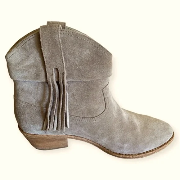 JOIE KEATON Suede Fringe Chelsea Western Boot 2”Heel Pull On Point Toe Size 38.5 - Picture 7 of 15